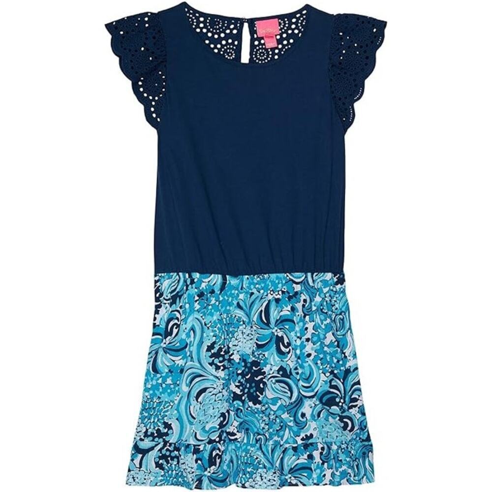 Lilly Pulitzer Girls Tania Romper Dress Eyelet Embroidered XL 12-14 mermazing